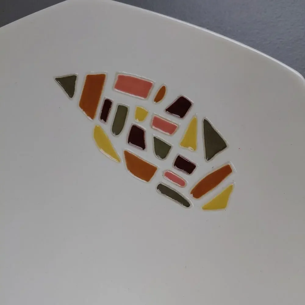 1960's Triangular Serving Platter Mid-century Modern Set of 2 Cream Groovey VTG